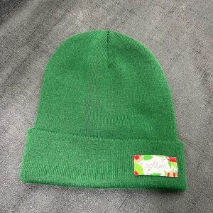 “Rotten” Kelly Green Cuffed Knit Adult Unisex Beanie with Floral Patch
